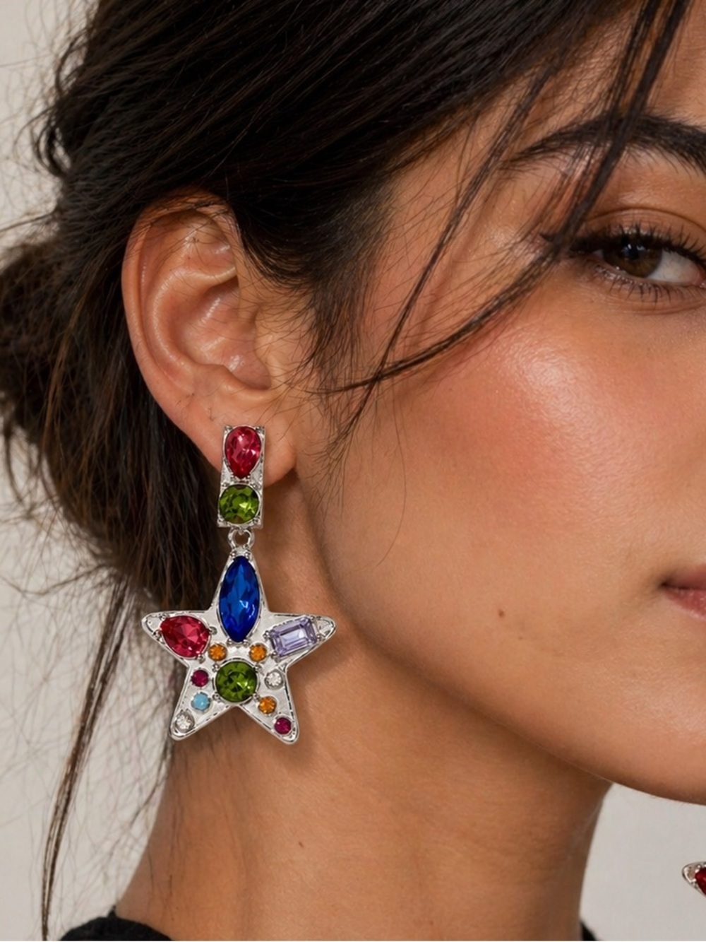 Free People NancyAnn Star Multicolor Crystal Drop Earrings Metal Fashion Jewelry